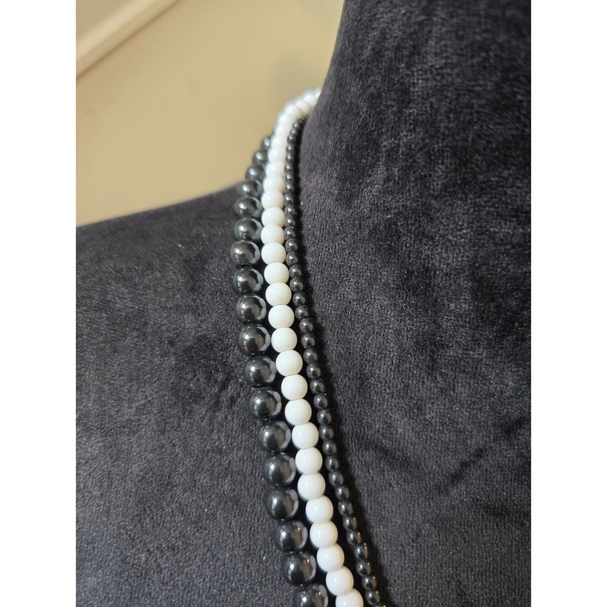Black White Multi Strand Crystal Statement Necklace