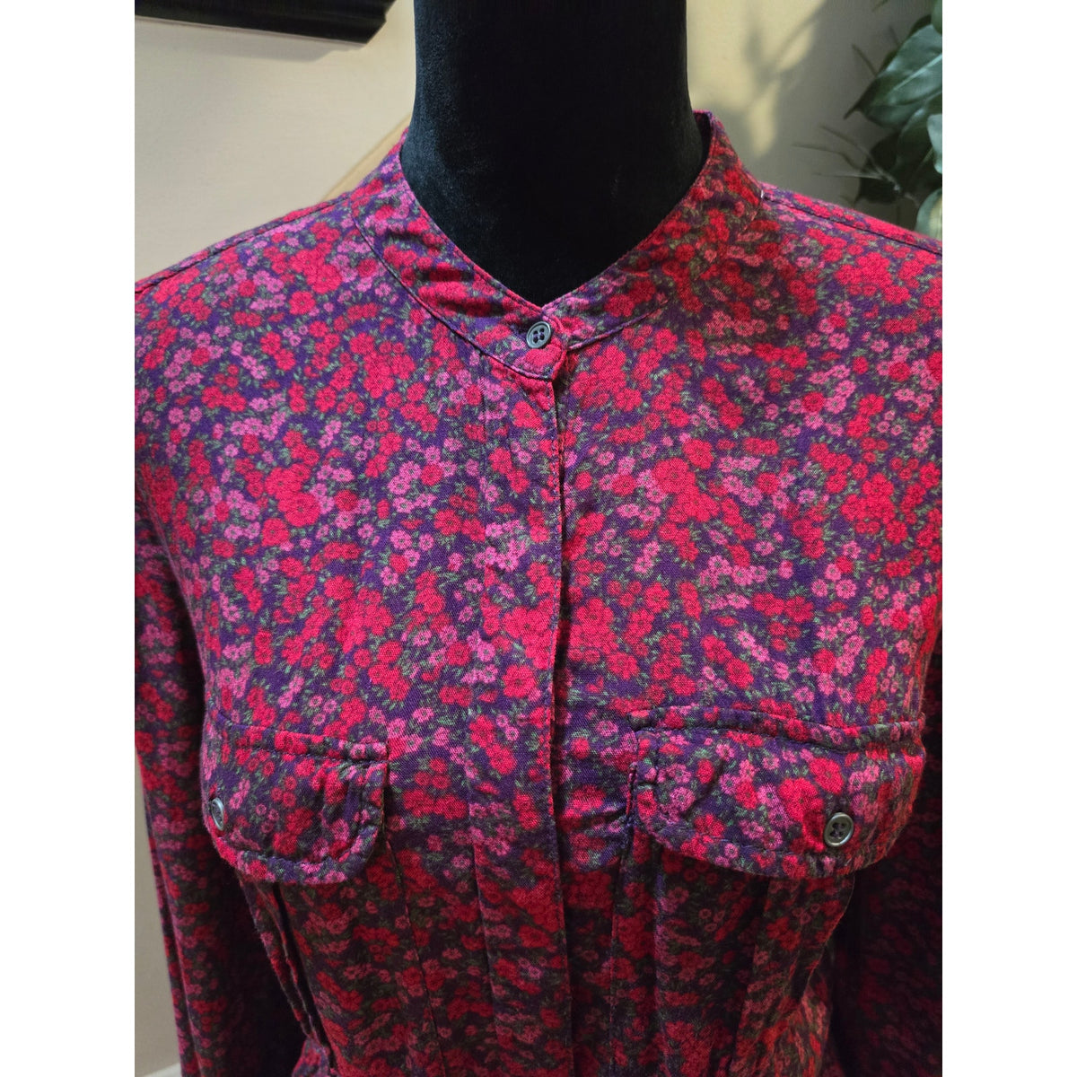 H&M Floral Shirt Dress Women's Size 10 Multicolor Collard Long Sleeves