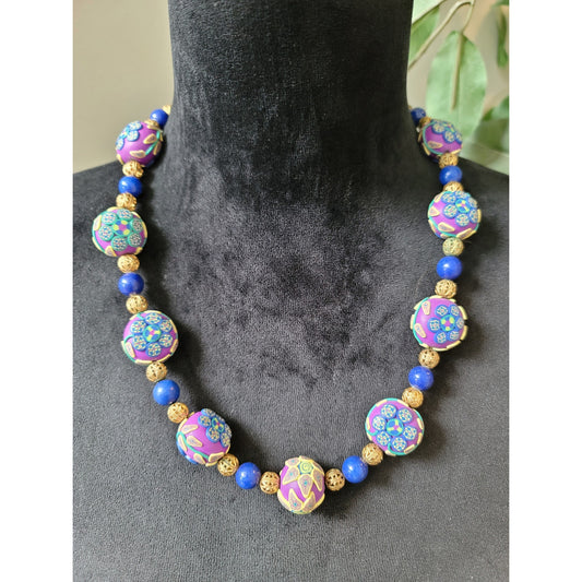 Women's Colorful Beaded Necklace With Polymer Clay Beads Lapis Beads Toggle Lock