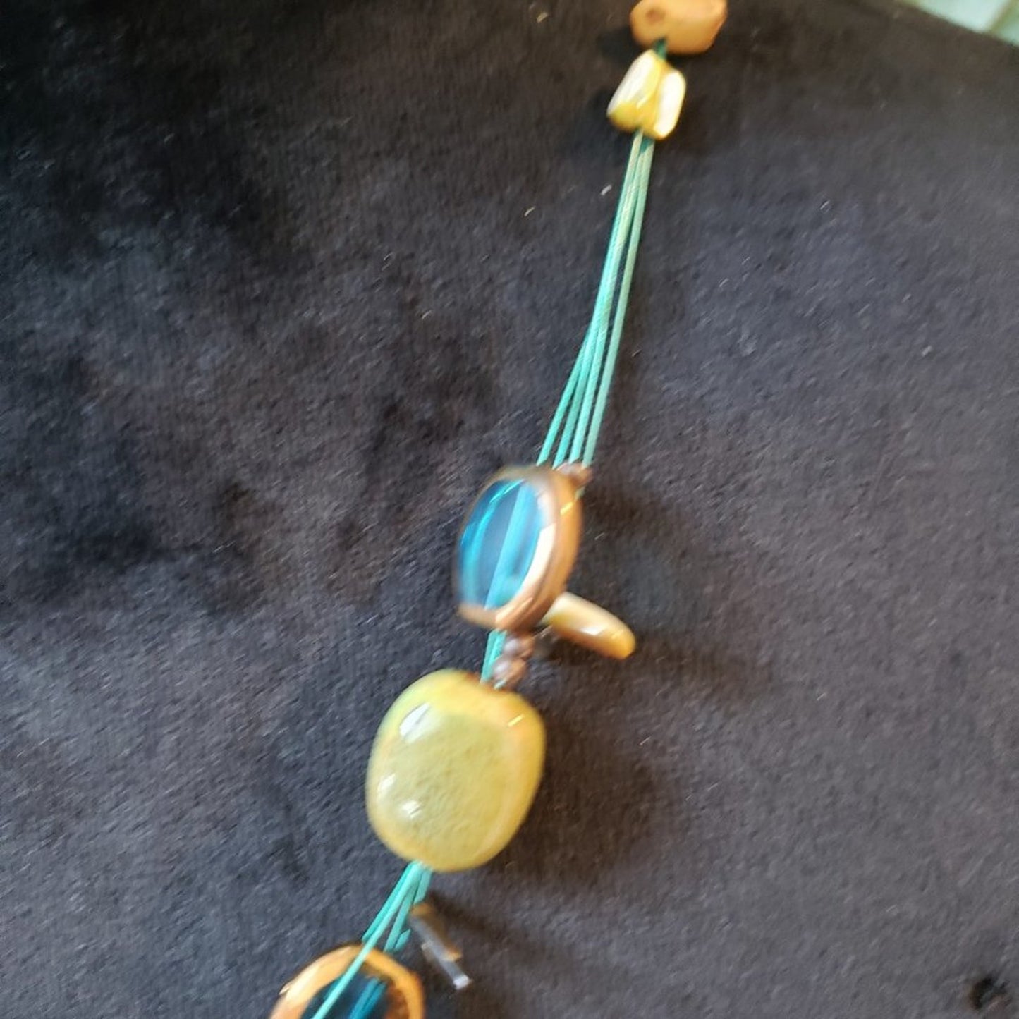 Womens Blue Green Ceramic Glass Wood Shell Collar Necklace with Lobster Clasp