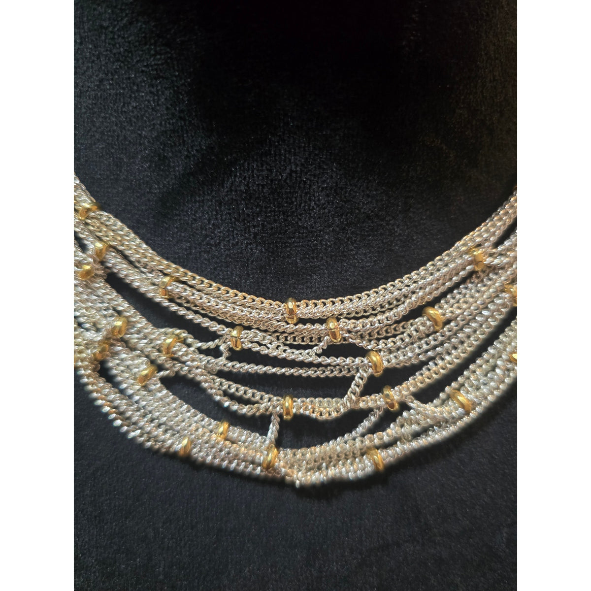 Women's Multi Strand Silver Chain Necklace With Gold Beads And Toggle Lock