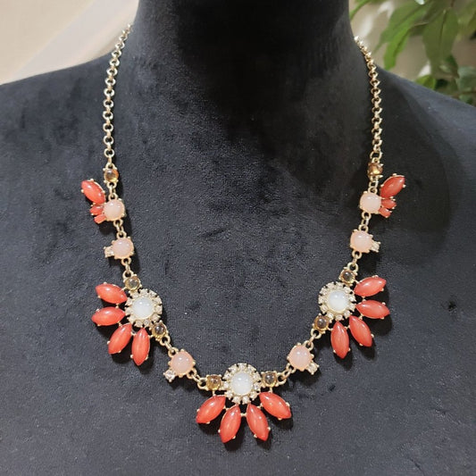 Womens Fashion Necklace Peach, & Orange Lucite, Rhinestones Crystals Necklace