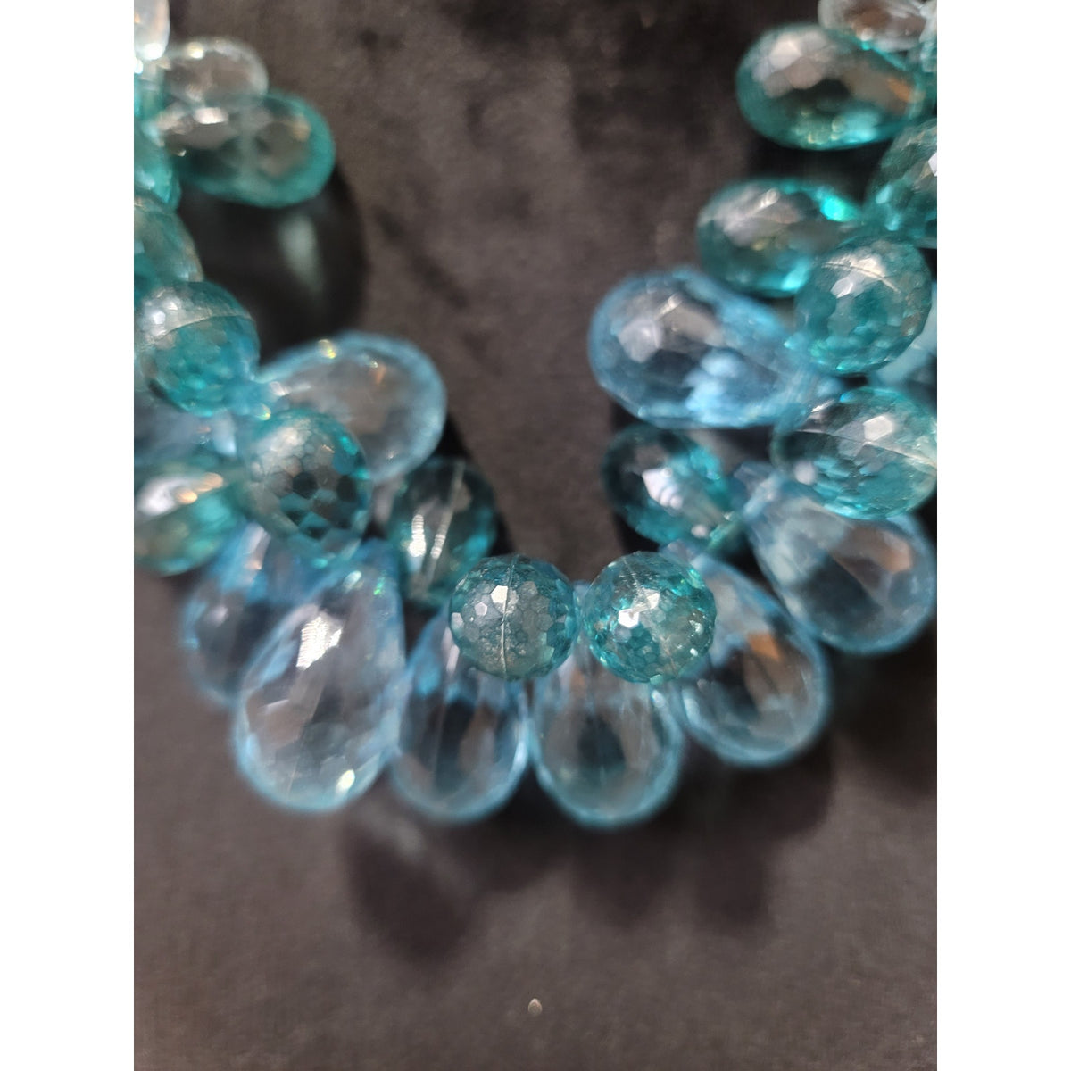 Women's Statement Blue Glass Bead Necklace Chunky Silver Chain Trendy Jewelry