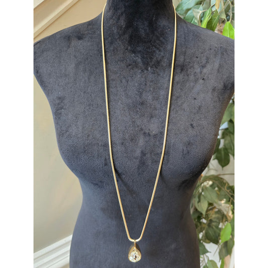 Chico's Women Gold Tone Long Necklace Teardrop Crystal Pendant Statement Jewelry