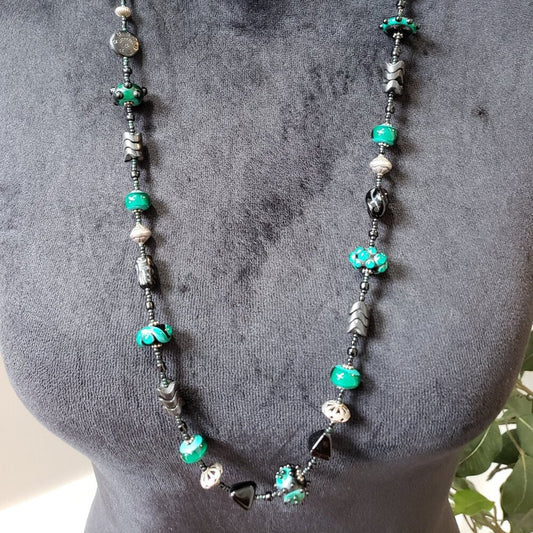 Womens Fashion Multicolor Multiple Beaded Necklace Jewelry with Toggle Clasp