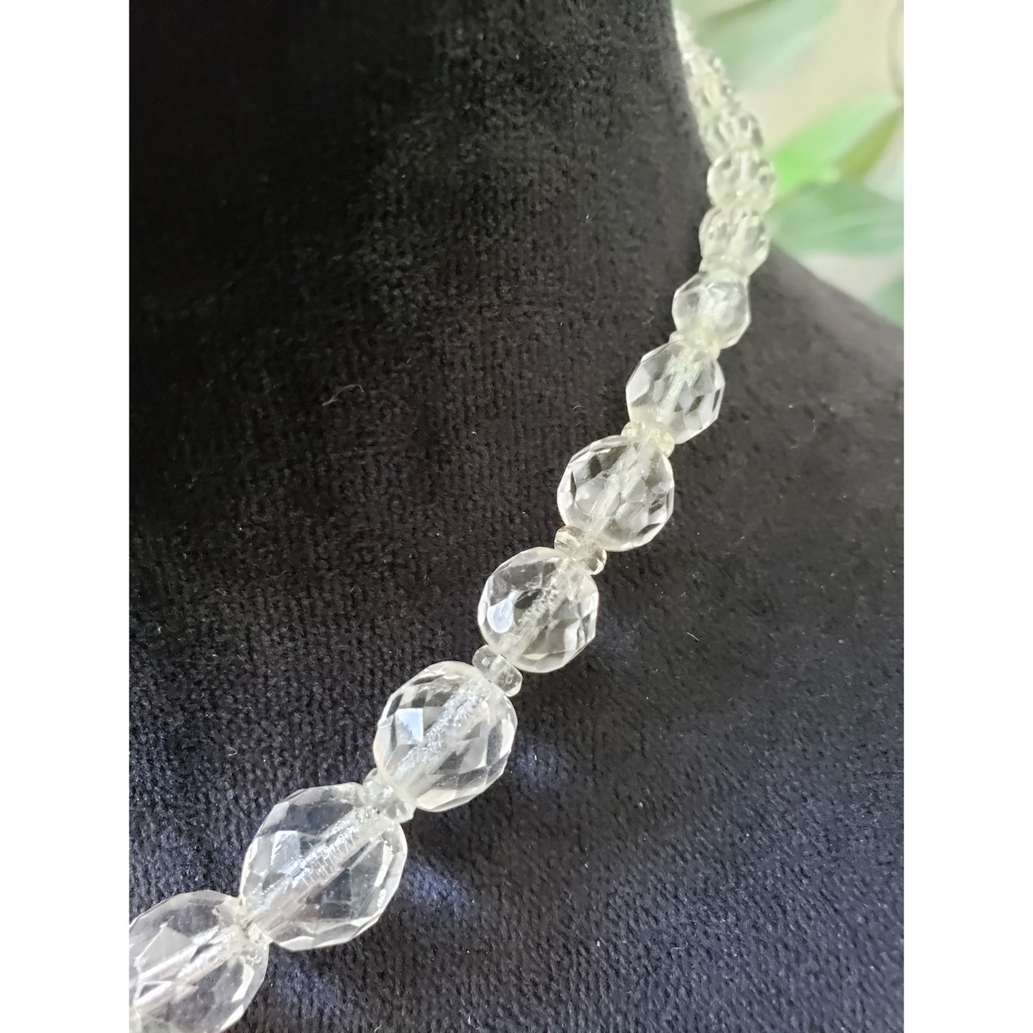 Womens Clear Faceted Large Glass Beads Necklace Jewelry with Spring Ring Clasp