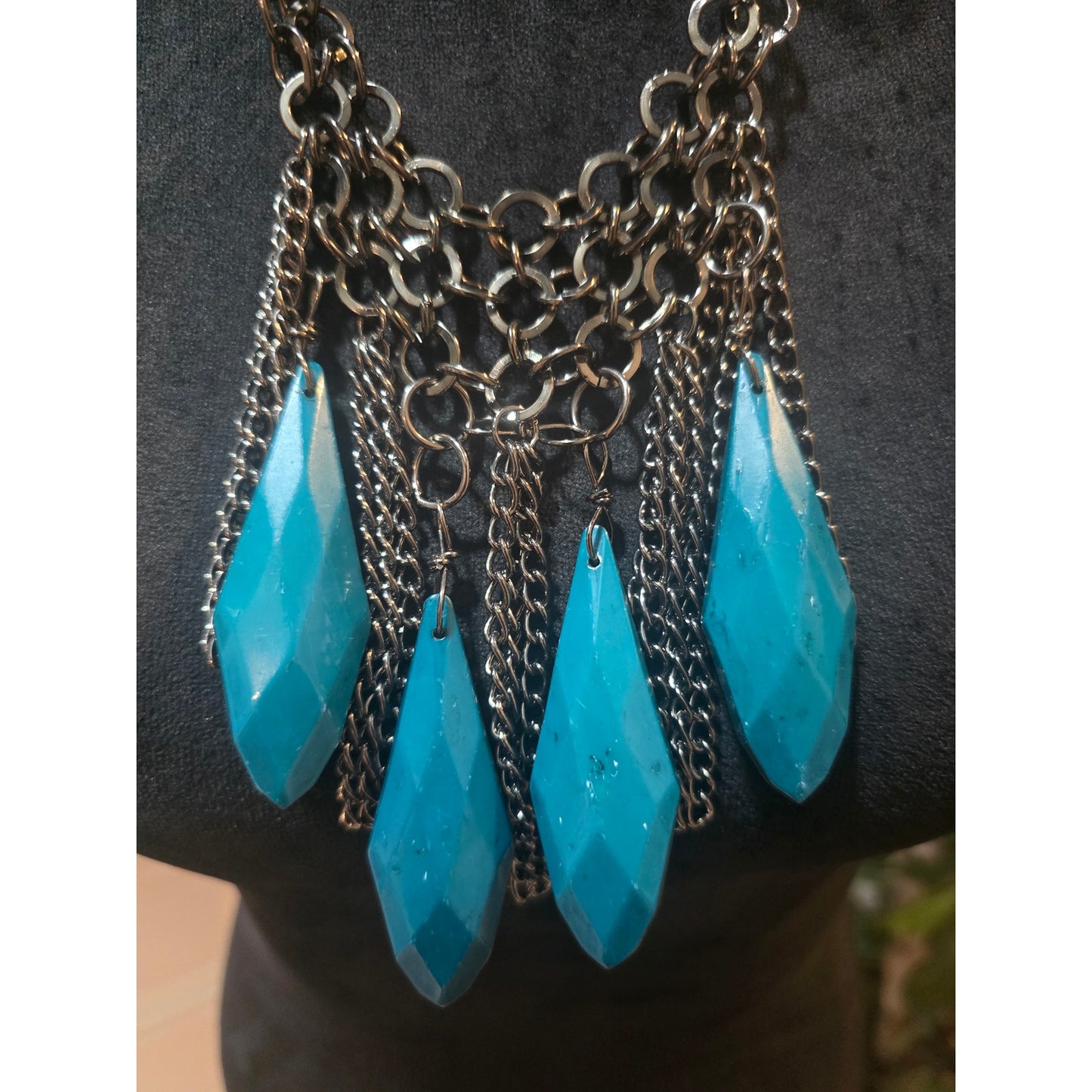 Women's Statement Necklace With Large Blue Gemstones Lobster Claw Clasp