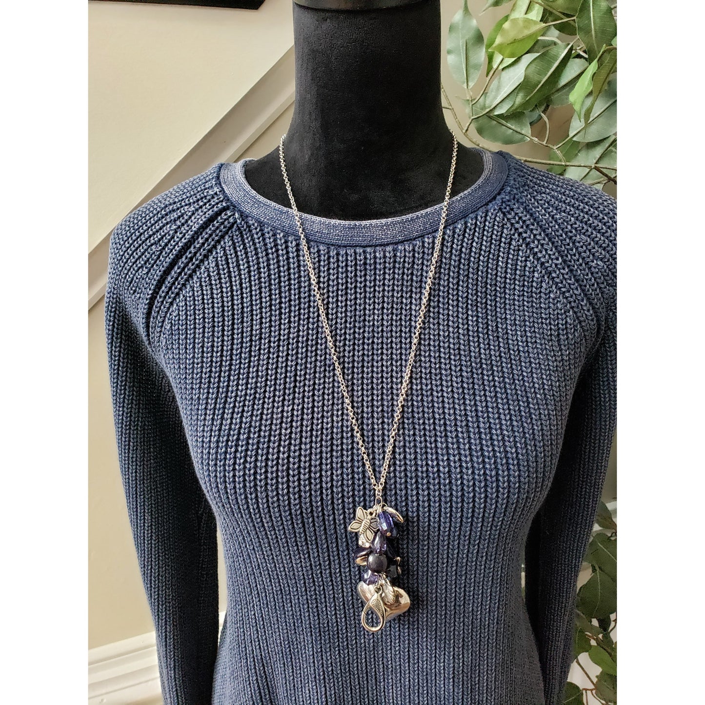 DO+BE Sweater Women's Small Blue Chunky Knit Cutout Back Raglan Cold Shoulder