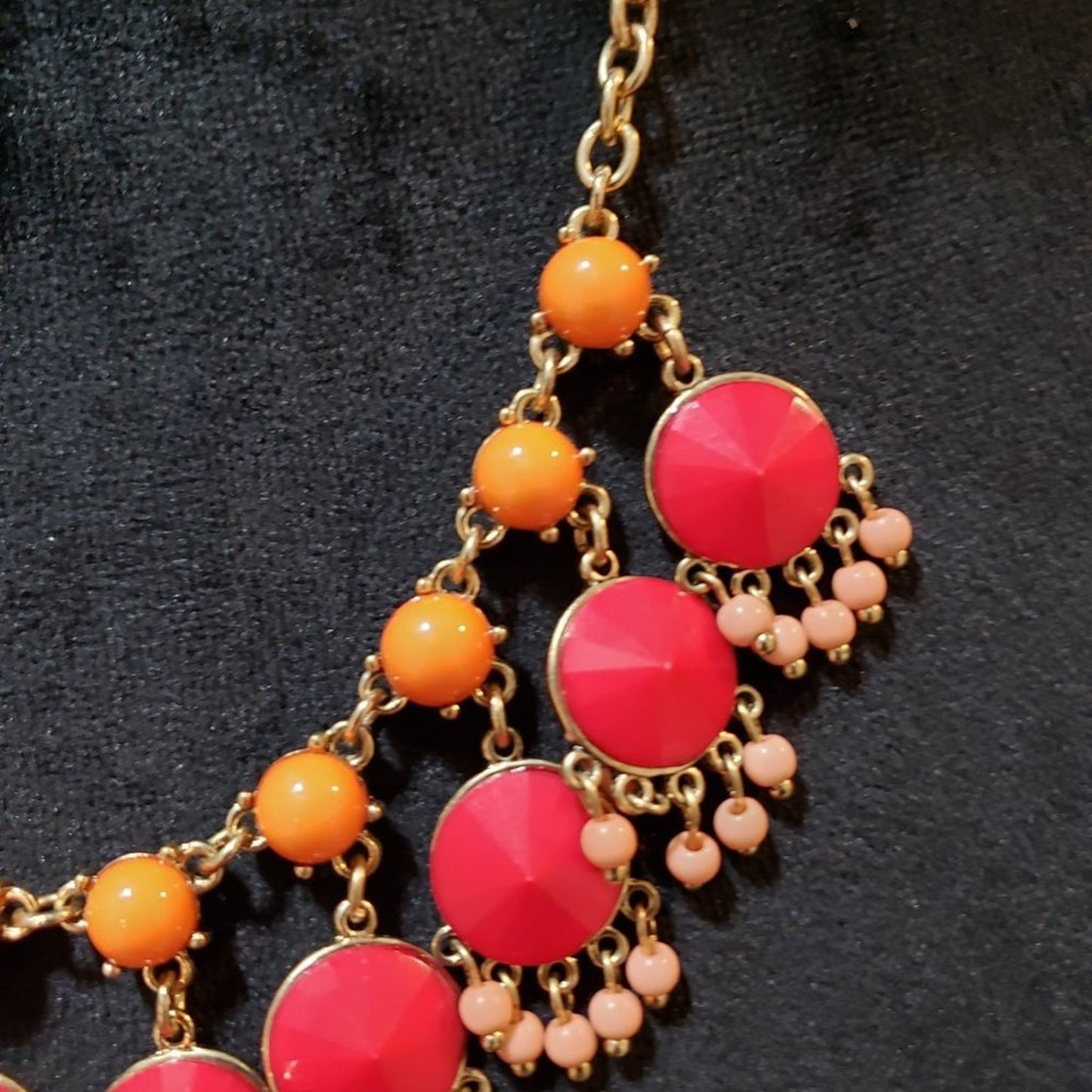 Womens Fashion Orange Red Round Beads Statement Collar Necklace w/ Lobster Clasp