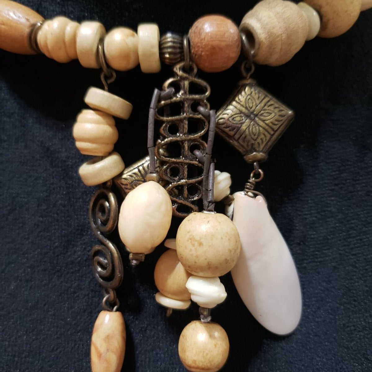 Bijoux Terner Womens Fashion Wood Bead Dangle Pendants Necklace w/ Lobster Clasp
