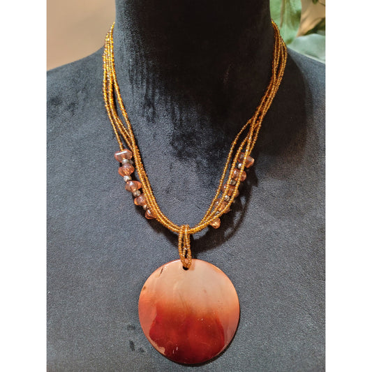 Women's Multi Strand Beaded Necklace With Round Pendant And Lobster Clasp Lock