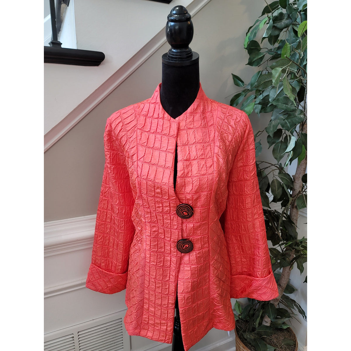 IC Collection Shirt Jacket Women's SZ XXL Coral Button Front Cuff Sleeve