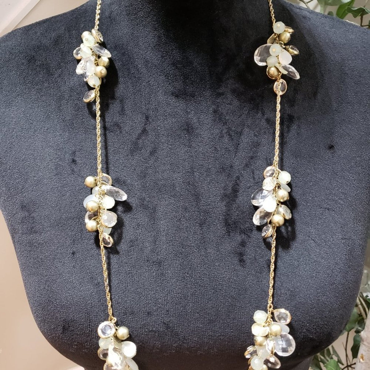 Womens Gold Tone Faux Pearl Rhinestones Crystal Statement Necklace