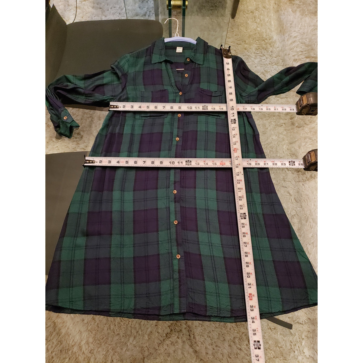 Old Navy Shirt Dress Womens S Green Plaid Casual Long Sleeve Collar Button Down