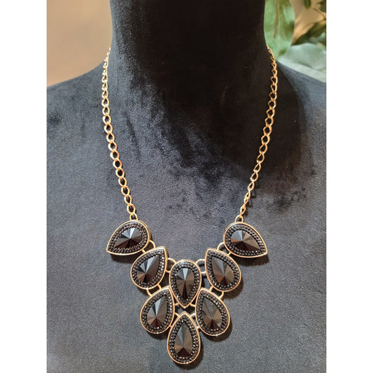 Charming Charlie Women's Statement Black Teardrop Bib Necklace