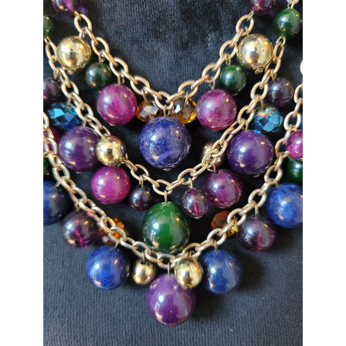 Women's Multicolor Beaded Statement Necklace With Lobster Clasp Layered Design