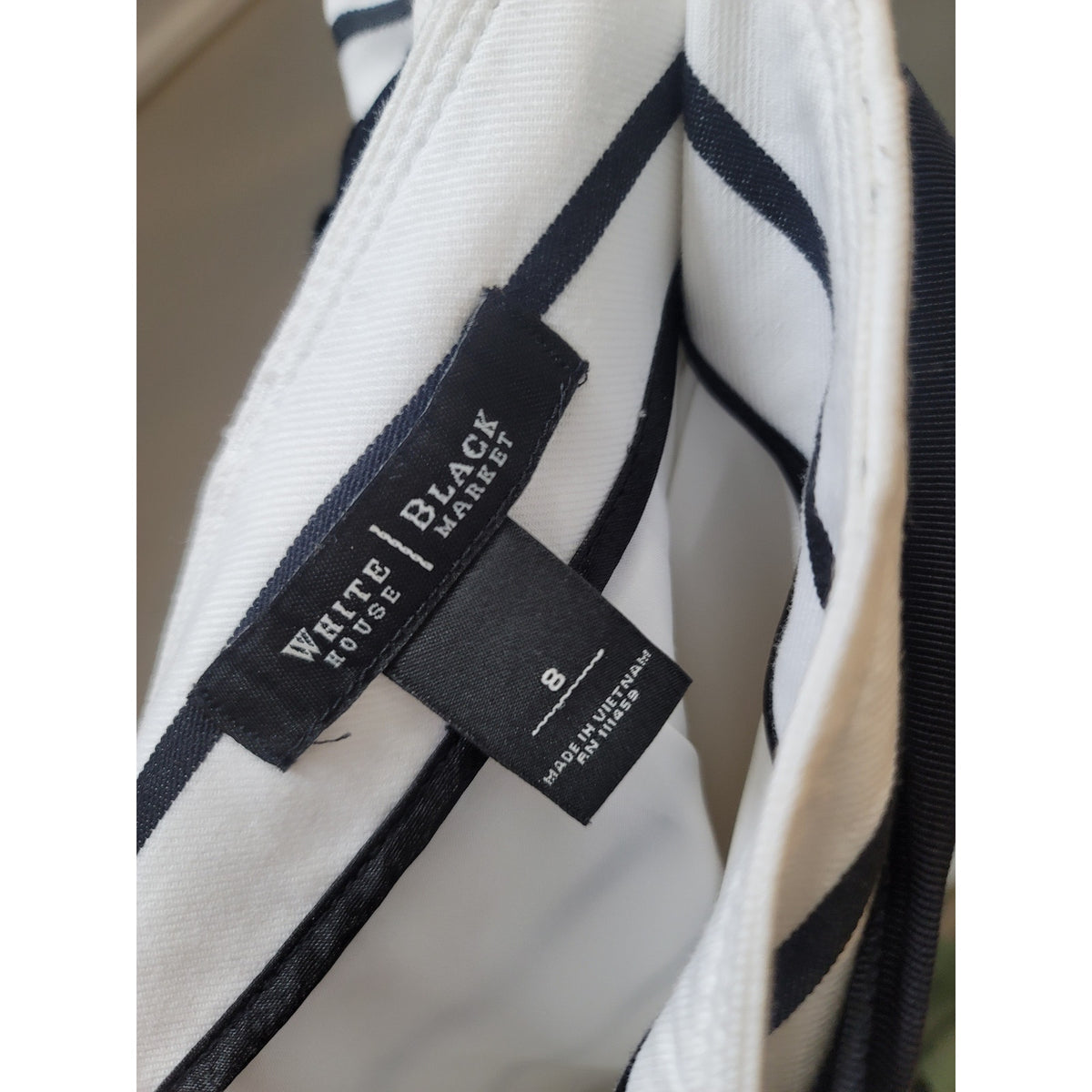 White House Black Market A-Line Skirt White/Black Womens SZ 8 Striped Belted Bow