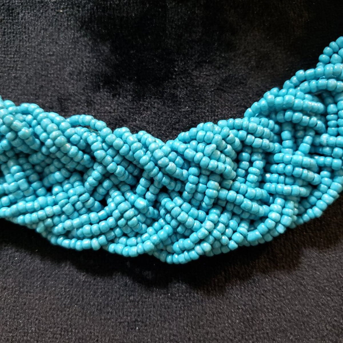 Women Light Blue Braided Seed Beaded Multiple Layers Necklace with Lobster Clasp