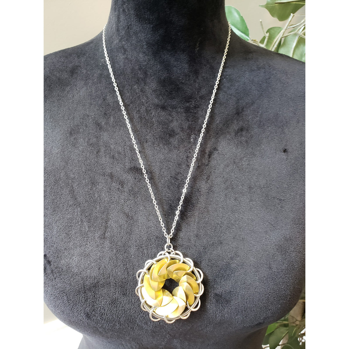 Women Silver Chain Necklace Large Gold Spiral Pendant Lobster Clasp