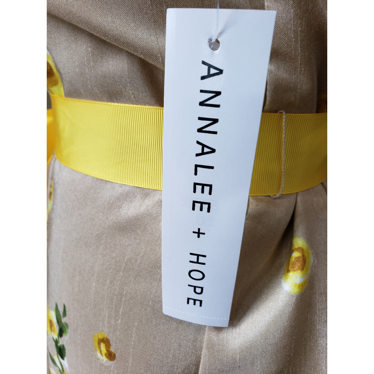 Annalee + Hope Shift Dress Womens 10 Yellow Floral Bow Waist Scoop Neck Back Zip