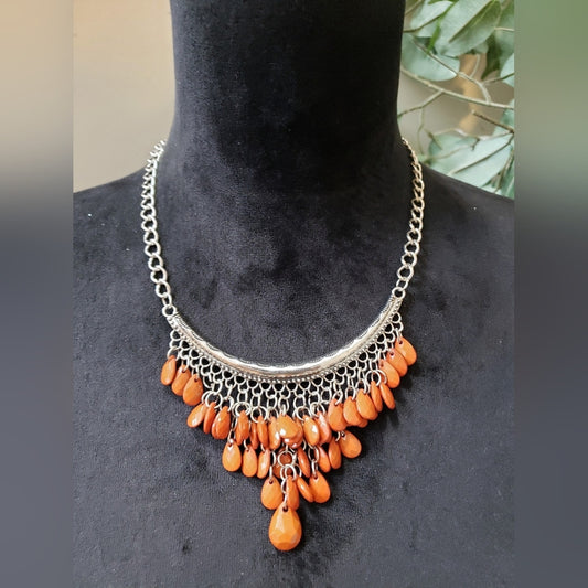 Paparazzi Womens Rio Rainfall Orange Bead Chain Link Necklace with Lobster Clasp
