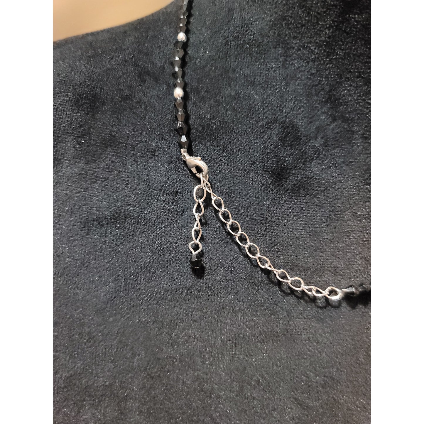 Women's Black Beaded Necklace With Teardrop Pendant And Lobster Clasp Lock