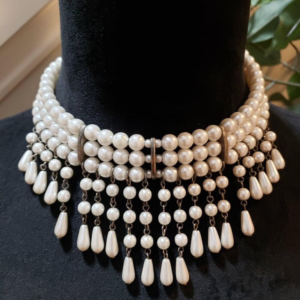 Womens Fashion Ivory Faux Pearl Multiple Layered Teardrop Necklace Jewelry