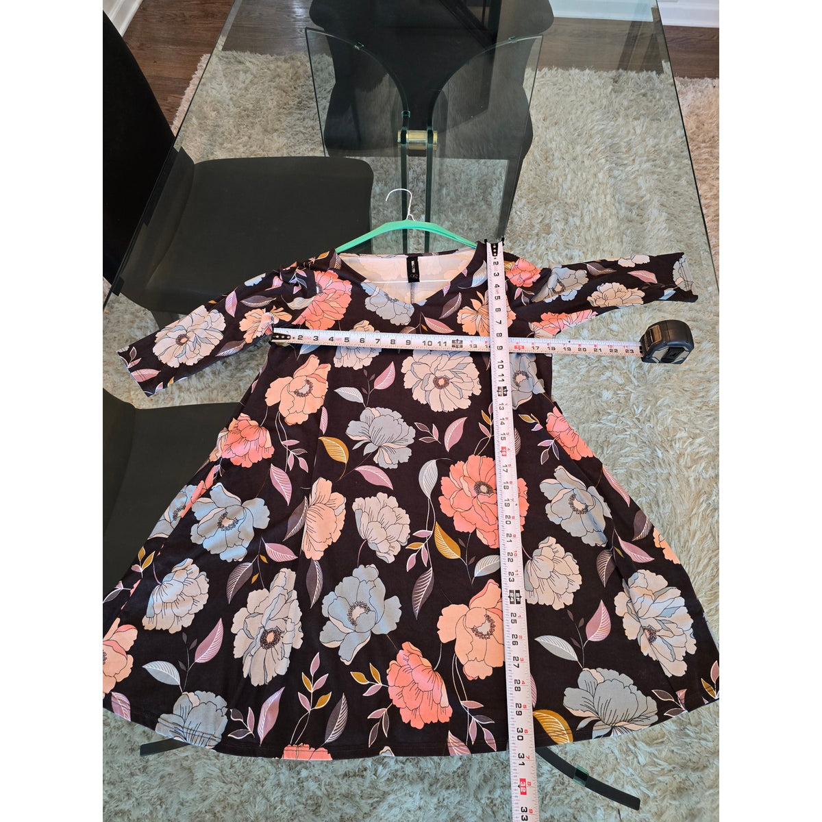 Agnes & Dora Swing Tunic Dress Multi Floral Stretch V-Neck 3/4 Sleeve Pullover
