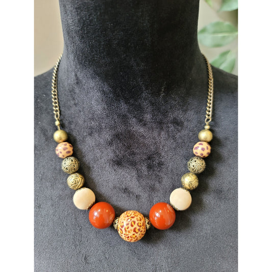 Women's Gold Chain Statement Necklace With Multicolor Beads And Lobster Lock