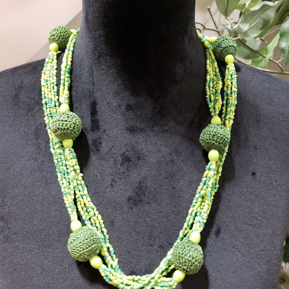 Womens Fashion Ethnic Lime Green Glass Beaded Long Collar Necklace Jewellery