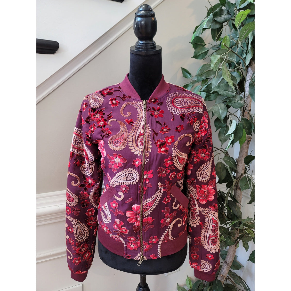 Kas Bomber Jacket Women's Size XS Multicolor Paisley Long Sleeve Full Zipper