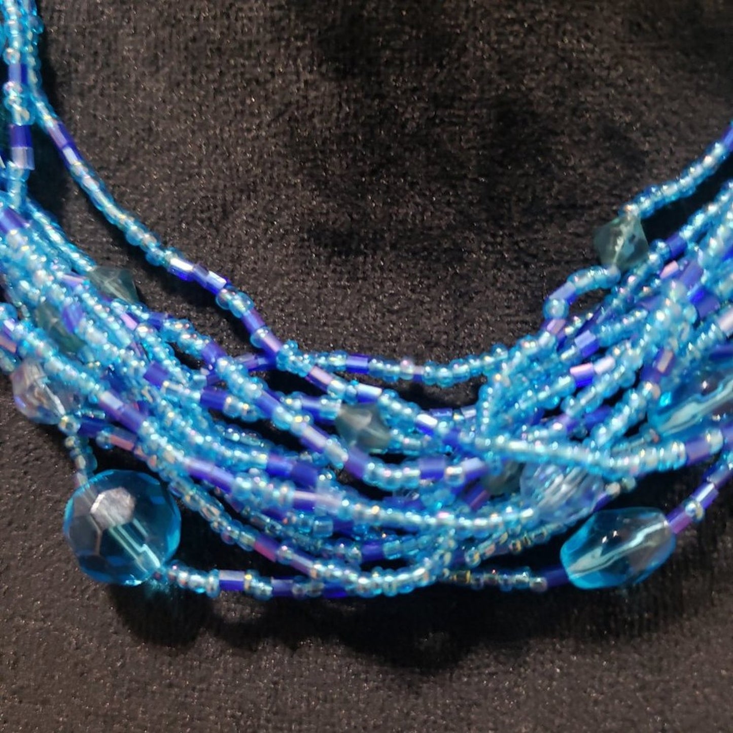 Womens Fashion Multi Strand Glass Seed Statement Cluster Necklace with Earrings