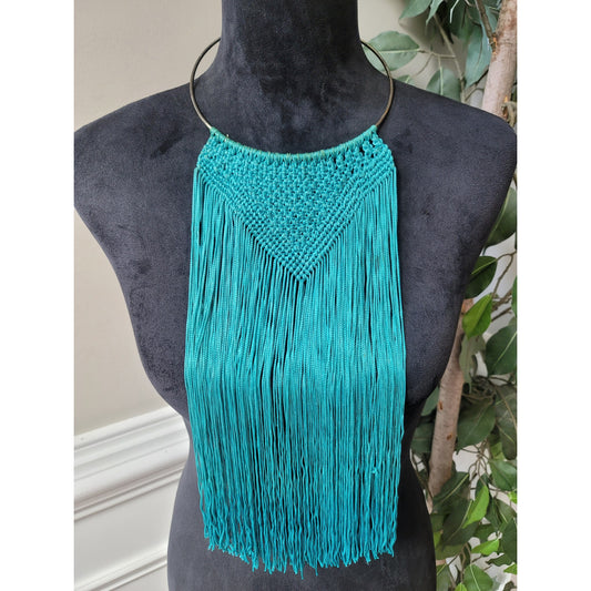 Women's Handmade Macrame Fringe Necklace With Lobster Clasp Boho Statement