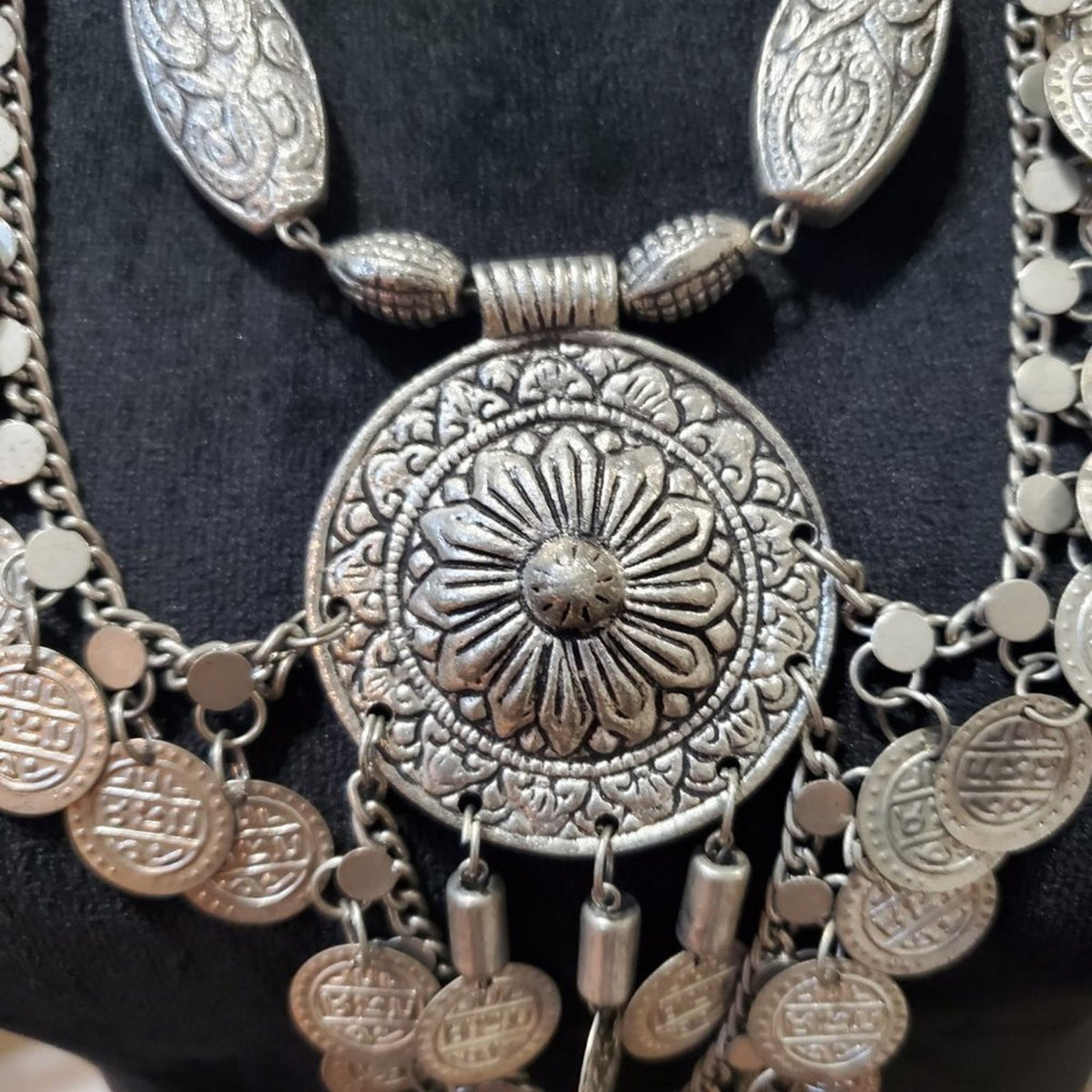 Womens Silver Center Coin Extender Chain Statement Necklace with Lobster Clasp