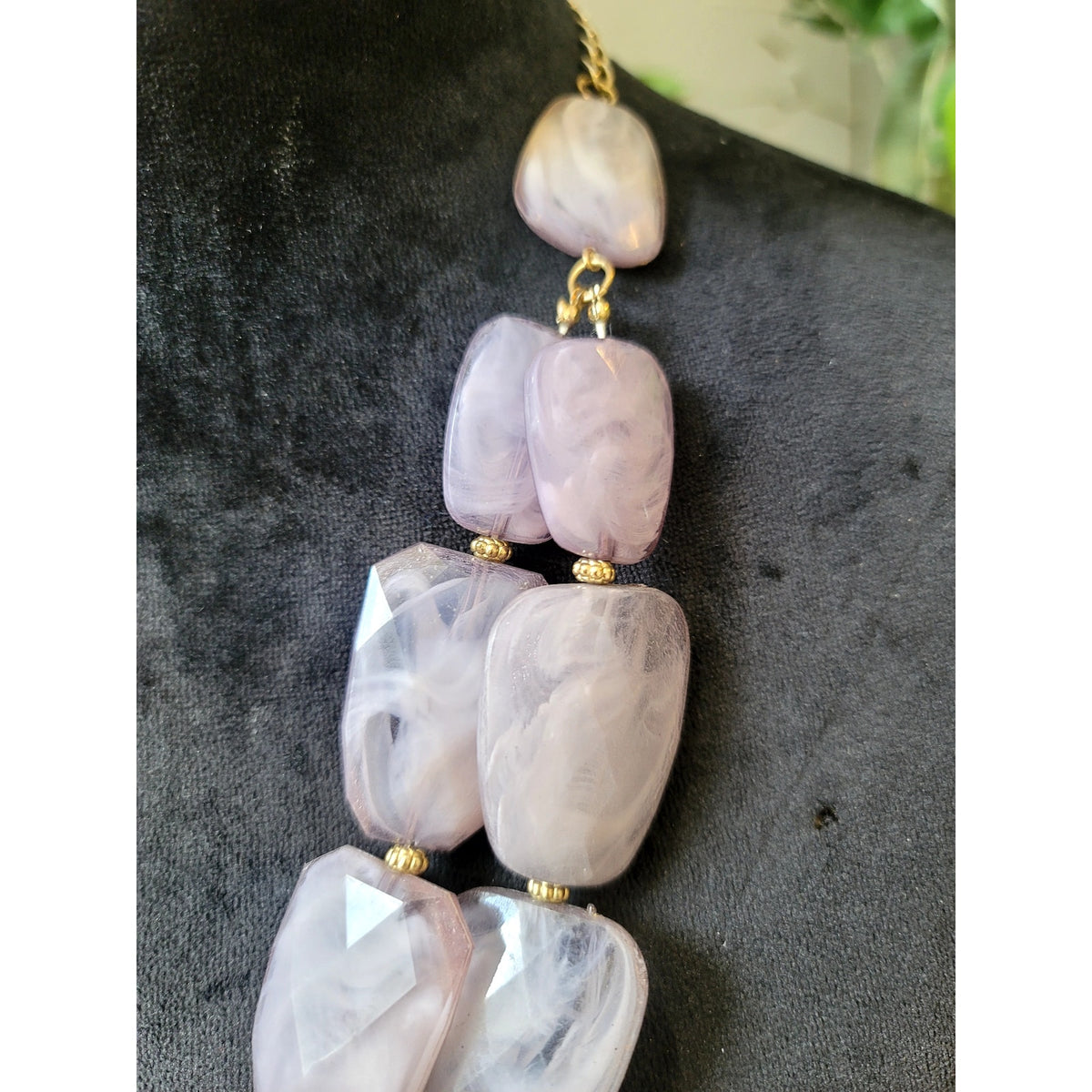 Yellow White Lavender Chunky Stone Statement Necklace Asymmetrical Boho Jewelry