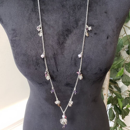 Chico's Multicolor Pearl Charm Silver Tone Chain Necklace with Lobster Clasp