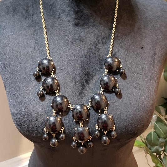 Women Fashion Black Faux Pearl Bubble Statement Necklace with Lobster Clasp