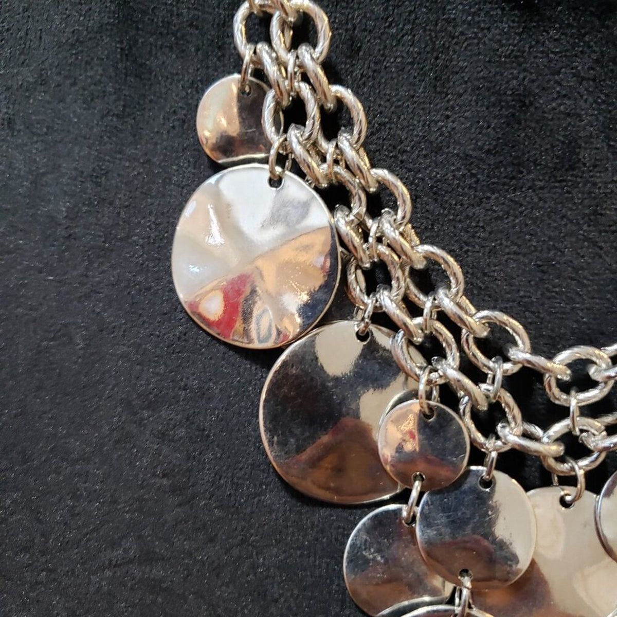 Womens Silver Metal Circle Disc Cascading Necklace Jewelry with Lobster Clasp