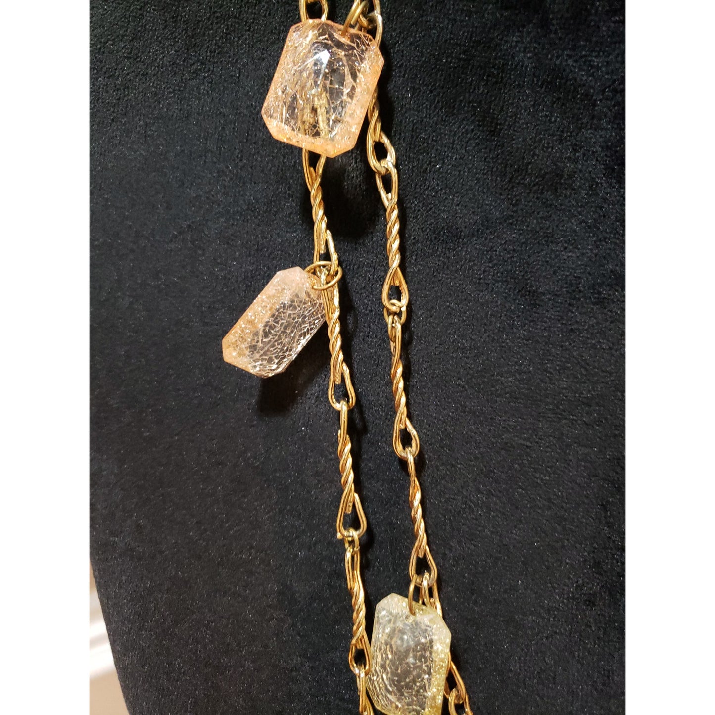Womens Vintage Two Strands Golden with Emerald Cut Charms Necklace