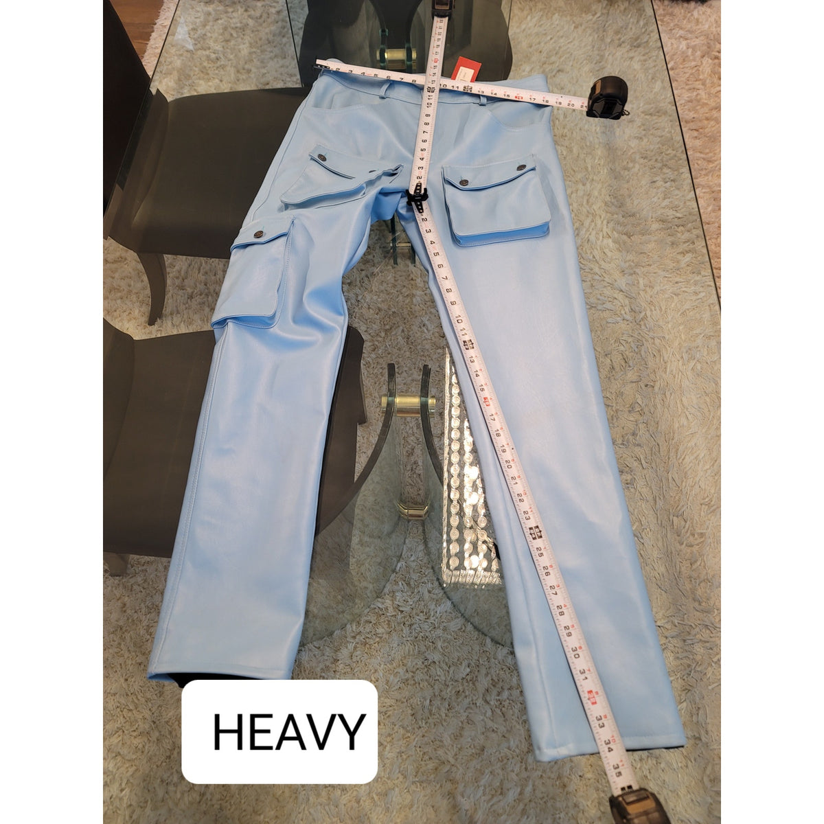 Merci Leather Cargo Pants Women's Size 34 (M) Light Blue Slim Fit Side Pockets