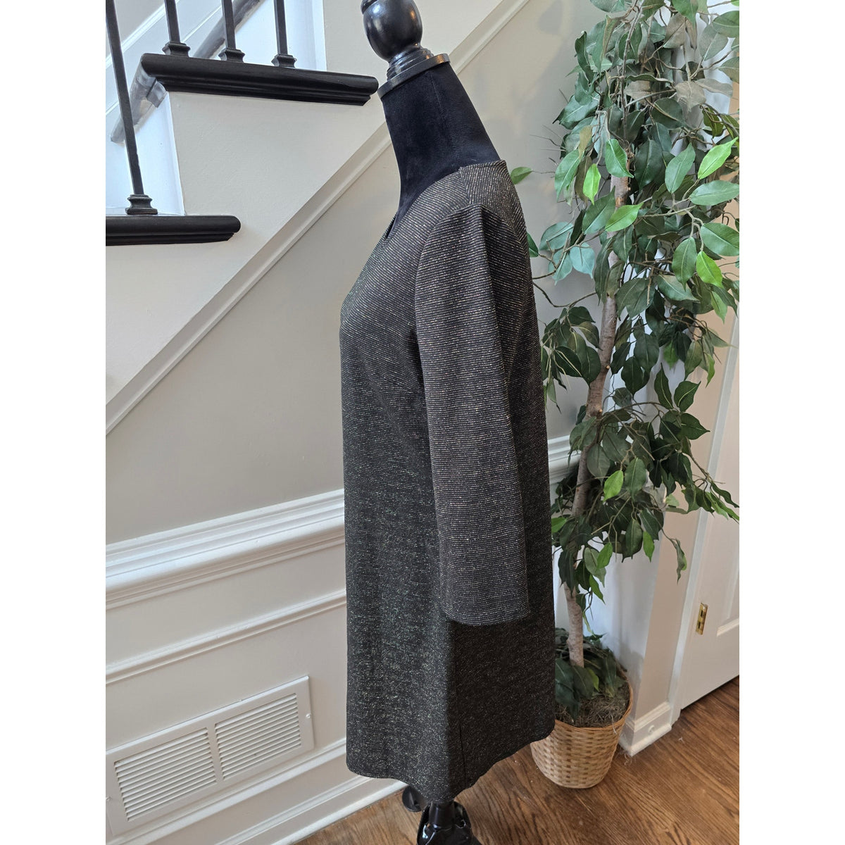 Tacera Shift Dress PXL Olive Green Stretch Scoop 3/4 Sleeve Casual Curved Hem
