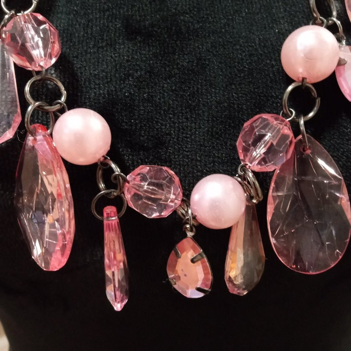 Womens Fashion Elegant Pink Rhinestone Beaded Long Necklace with Lobster Clasp