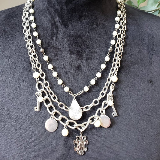 Womens Fashion Gold Plated Multi Layered Sea Pearl Crystal Necklace with Lobster