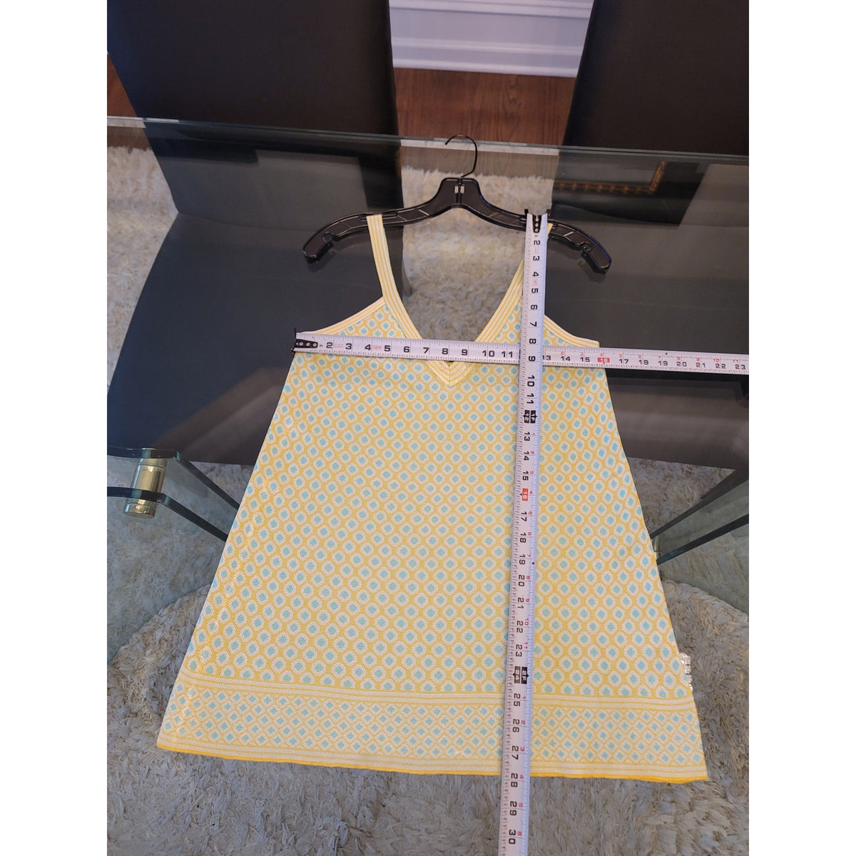 Zara Tank Top Women's Small Yellow/Blue Geometric Wide Straps V-Neck Sleeveless