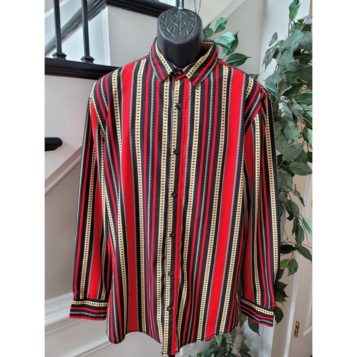 Drill Clothing Company Button Down Shirt Men's Size Large Red Black Stripes
