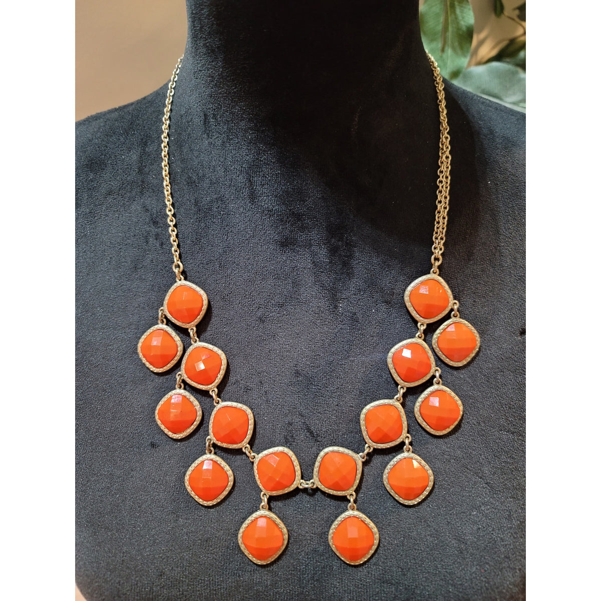 Women's Gold Chain Statement Necklace With Orange Gemstones And Lobster Clasp