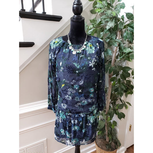 Loft Women's Multicolor Floral Nylon Round Neck Long Sleeve Knee Length Dress S