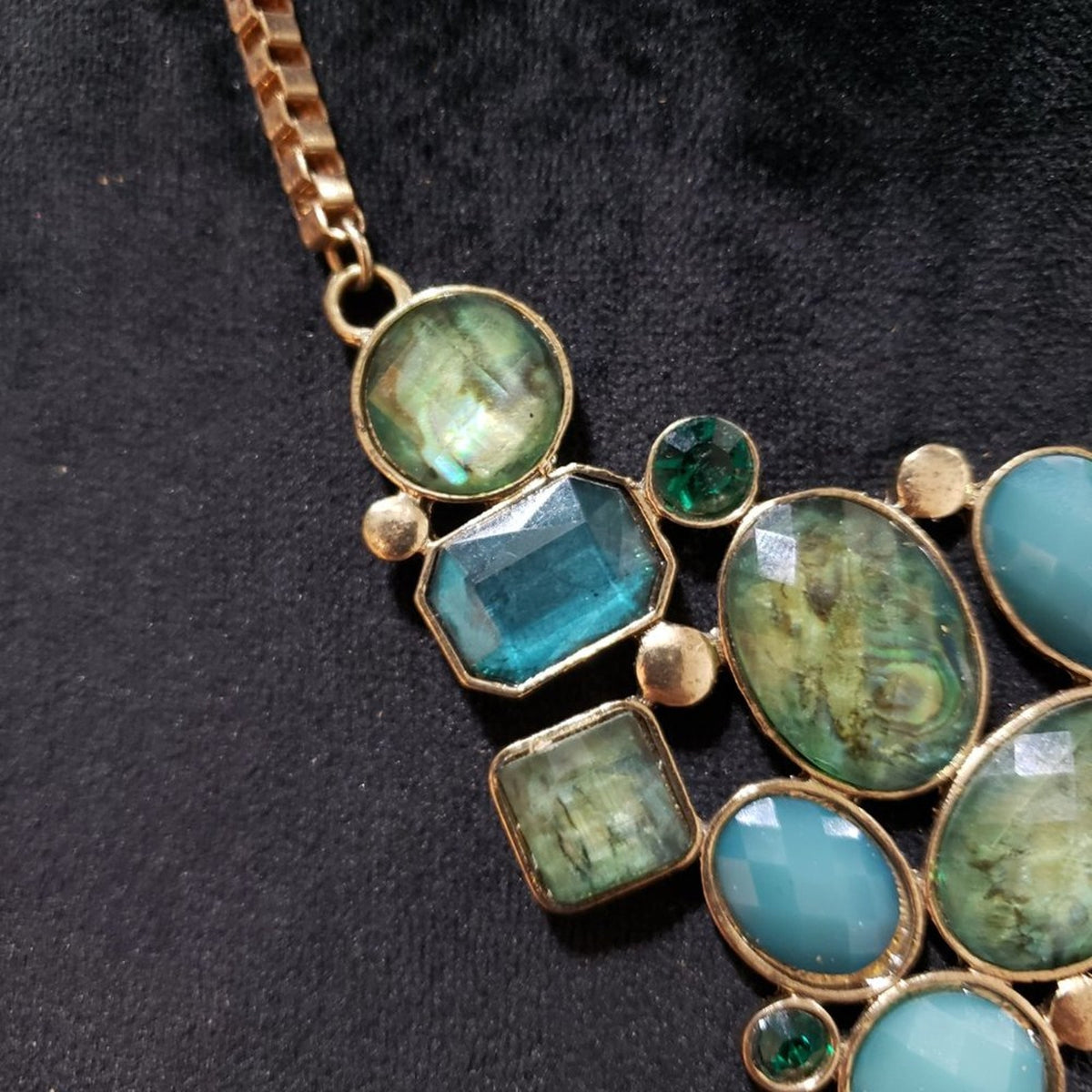Women Fashion Multi Mother Stone Box Chain Statement Necklace with Lobster Clasp