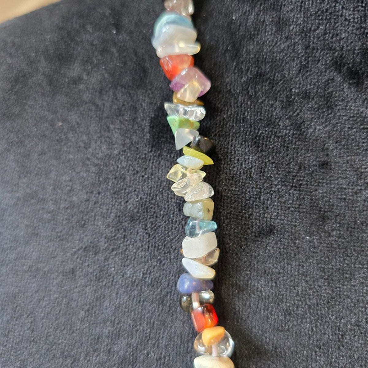 Womens Assorted Gemstone Chip Beaded Single Strand Collar Necklace Lobster Clasp