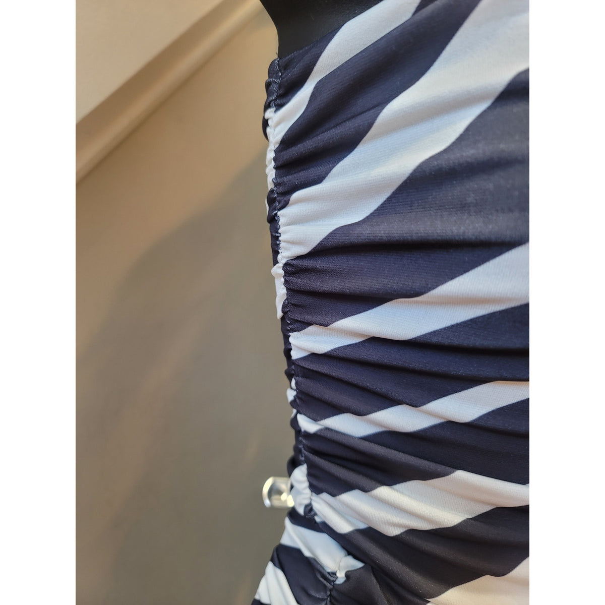 HM 2 Pc Set Women Small Black/White Striped Bodycon Tube Top Ruched Pencil Skirt
